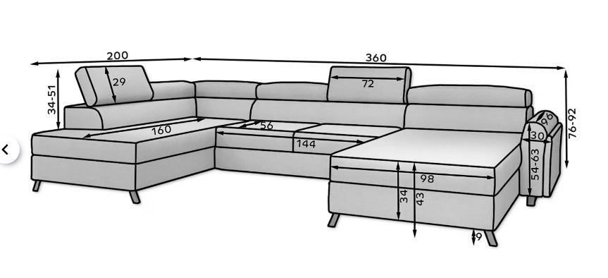 Belper U Shaped Sofa Bed with Storage