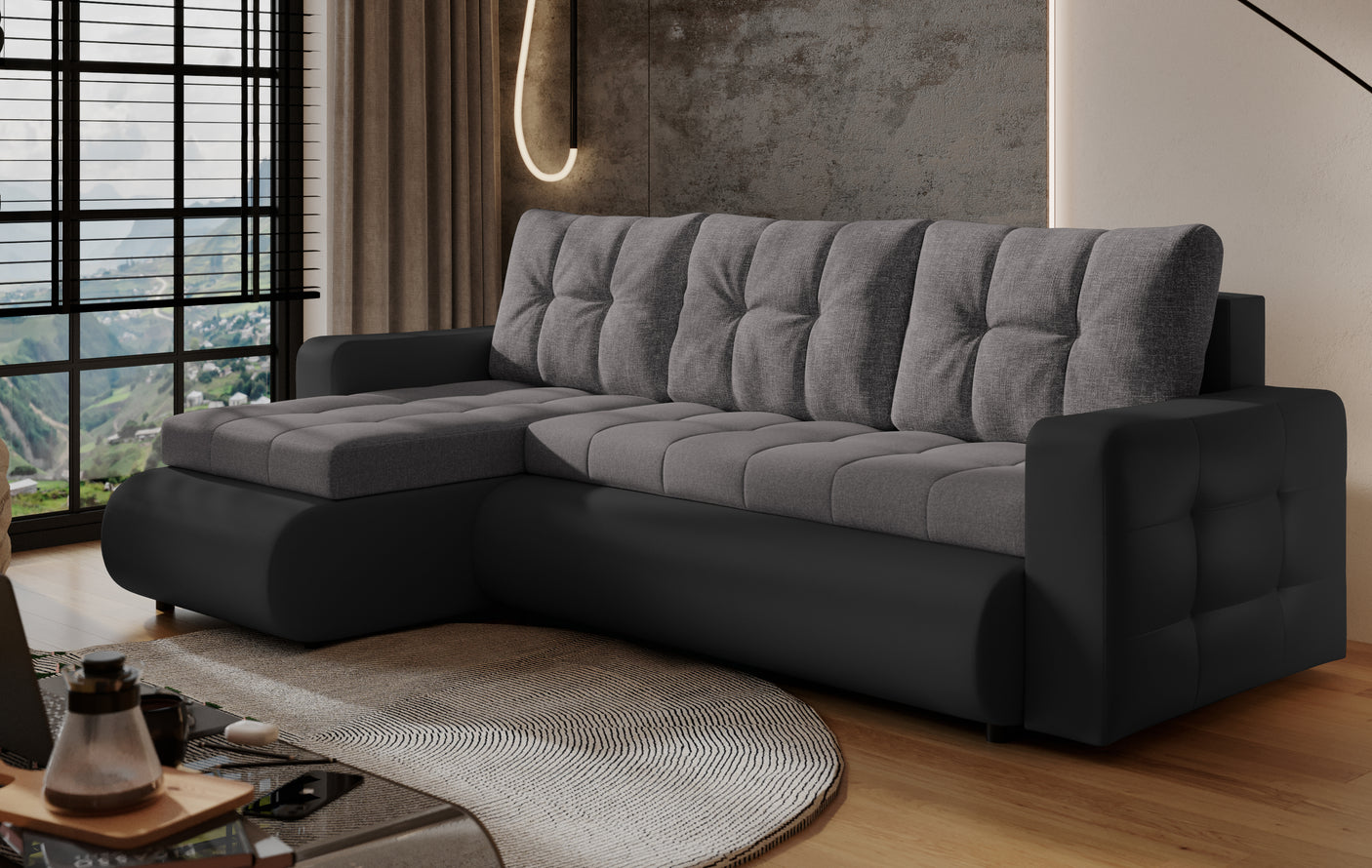 Grays [WU] Corner Sofa Bed with Storage