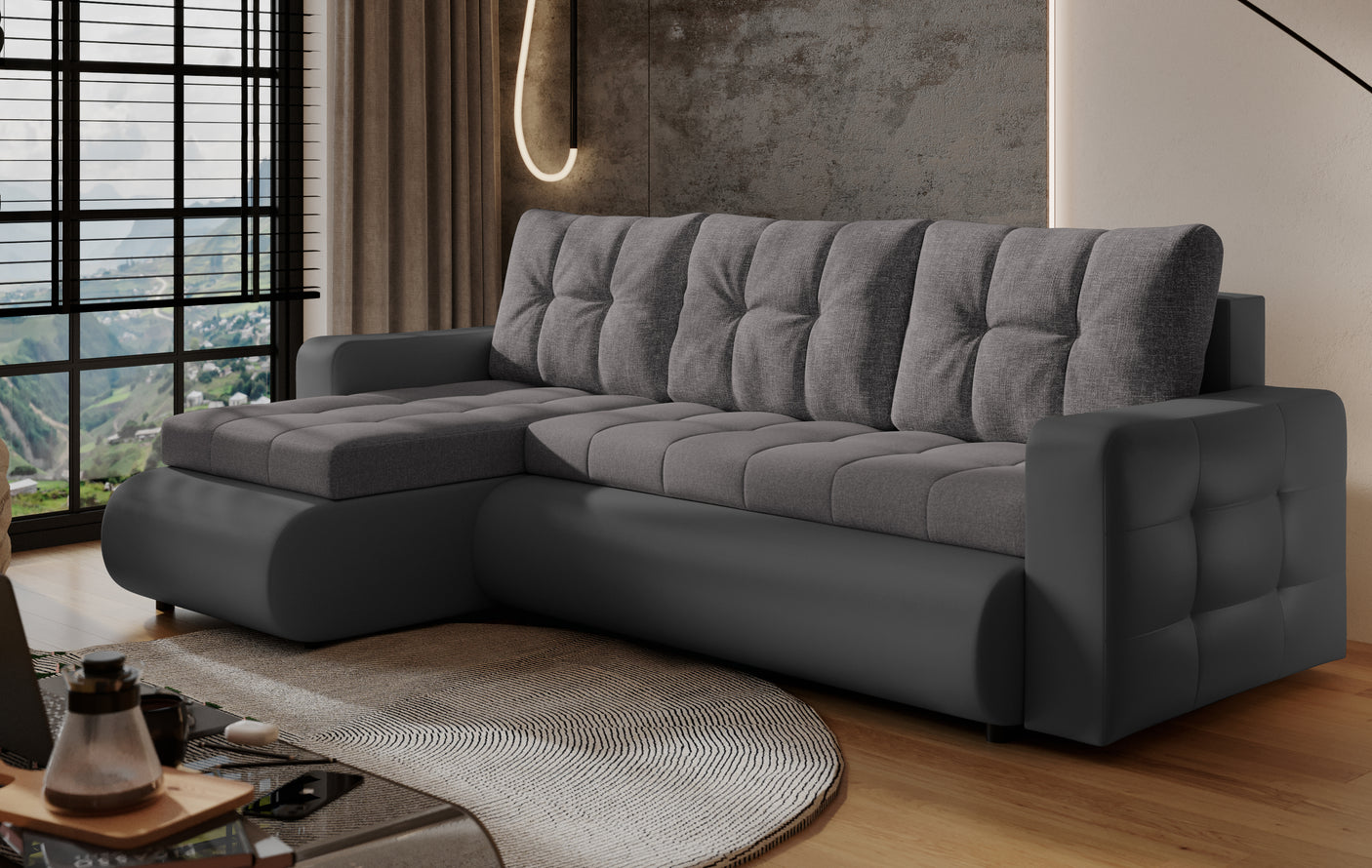 Grays [WU] Corner Sofa Bed with Storage