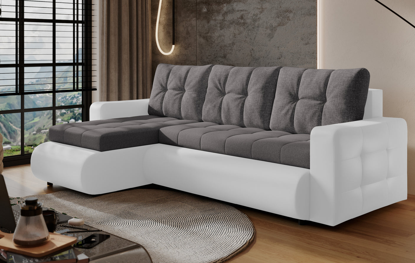 Grays [WU] Corner Sofa Bed with Storage